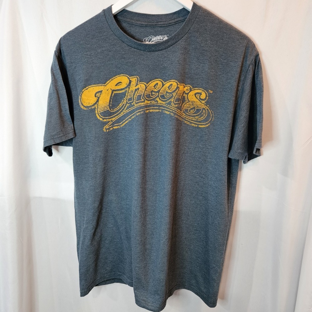 Cheers (TV Show) Logo Mens Tshirt Sz L Distressed Gray With GOLD Retro Throwback